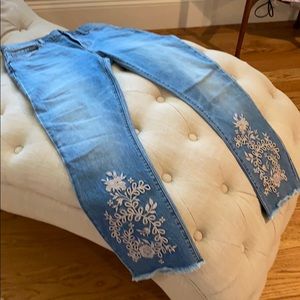 Crop boot cut embroidered denim
